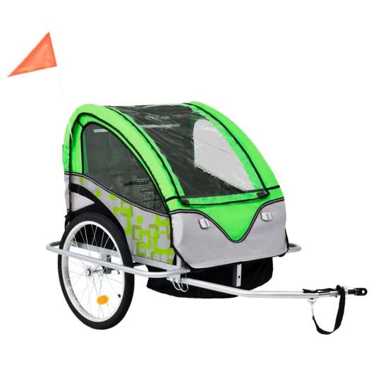 2-i-1 Barncykelvagn & gåvagn grön och grå